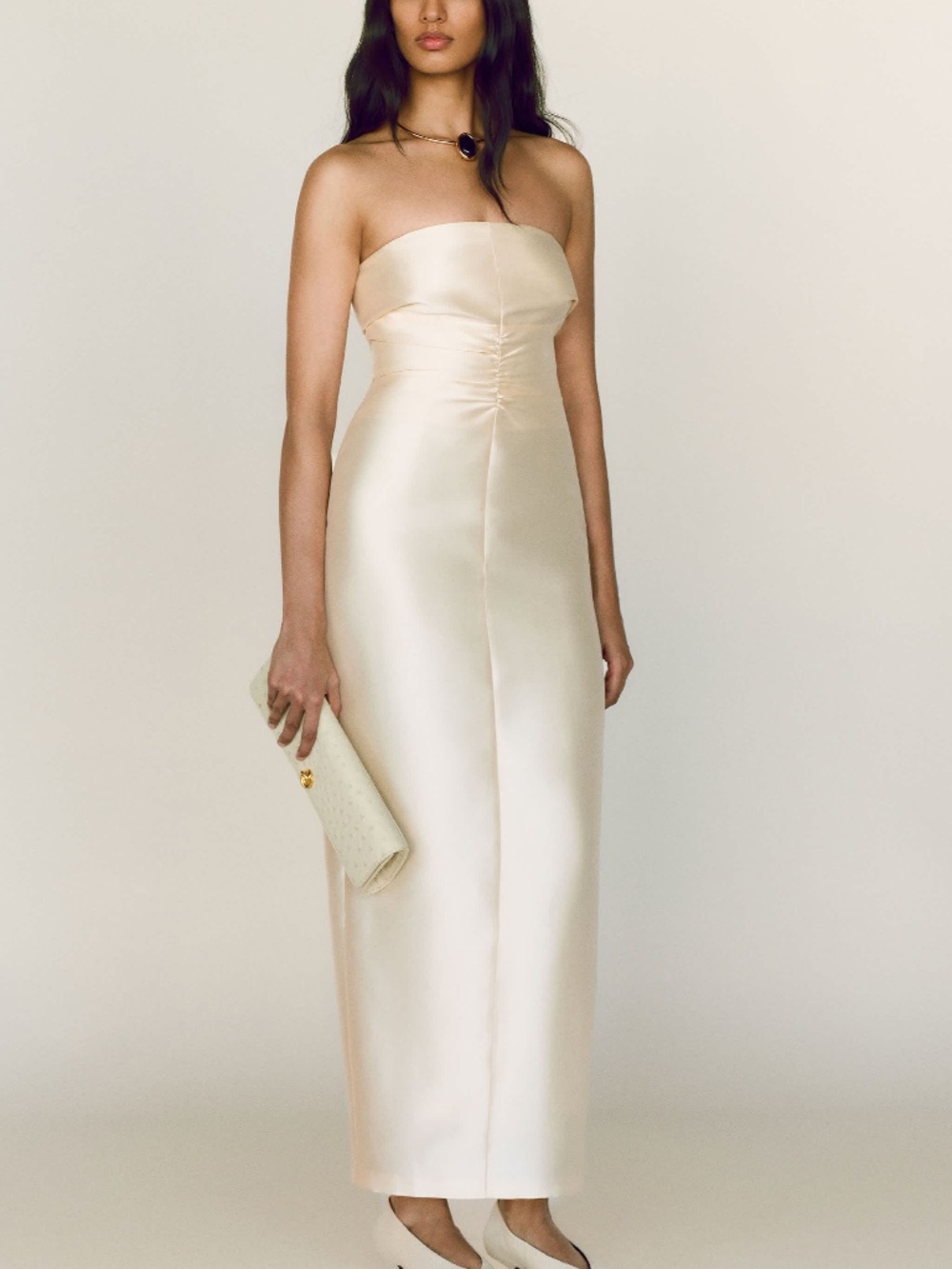Reformation LUDA Strapless Midi Wedding Dress Butter Cream - With tags - Size 0